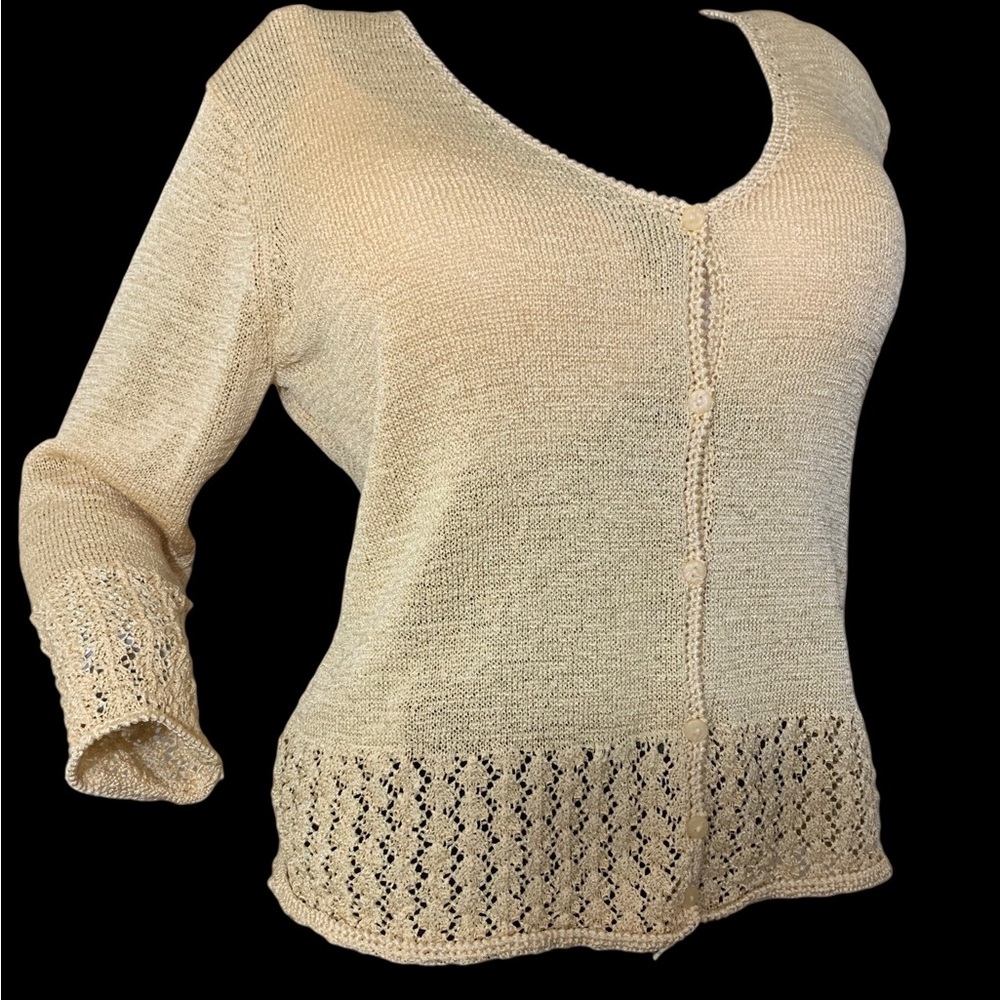Norton McNaughton Medium Yellow Knitted Flowy Sweater w/Buttons Grandma Cottage